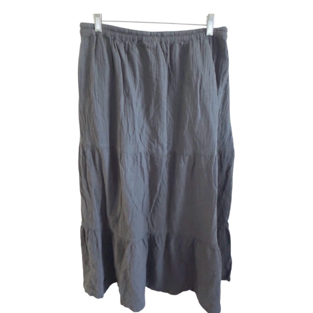 Pact Organic Cotton Coastal Double Gauze Tiered Maxi Skirt Medium Charcoal Gray - Picture 3 of 8
